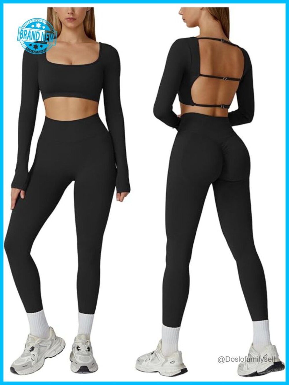 Seamless Long Sleeve Crop Top & High Waisted Leggings Gym Set with Built-in Bra
